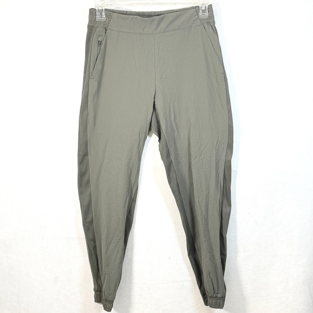 Athleta Brooklyn Jogger‎ Pants Olive Green Textured Zipper Pockets Womens Size M